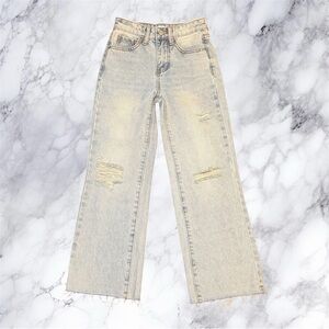 RSQ Wide Leg Jeans Light Wash Distressed Raw Hem Y2K